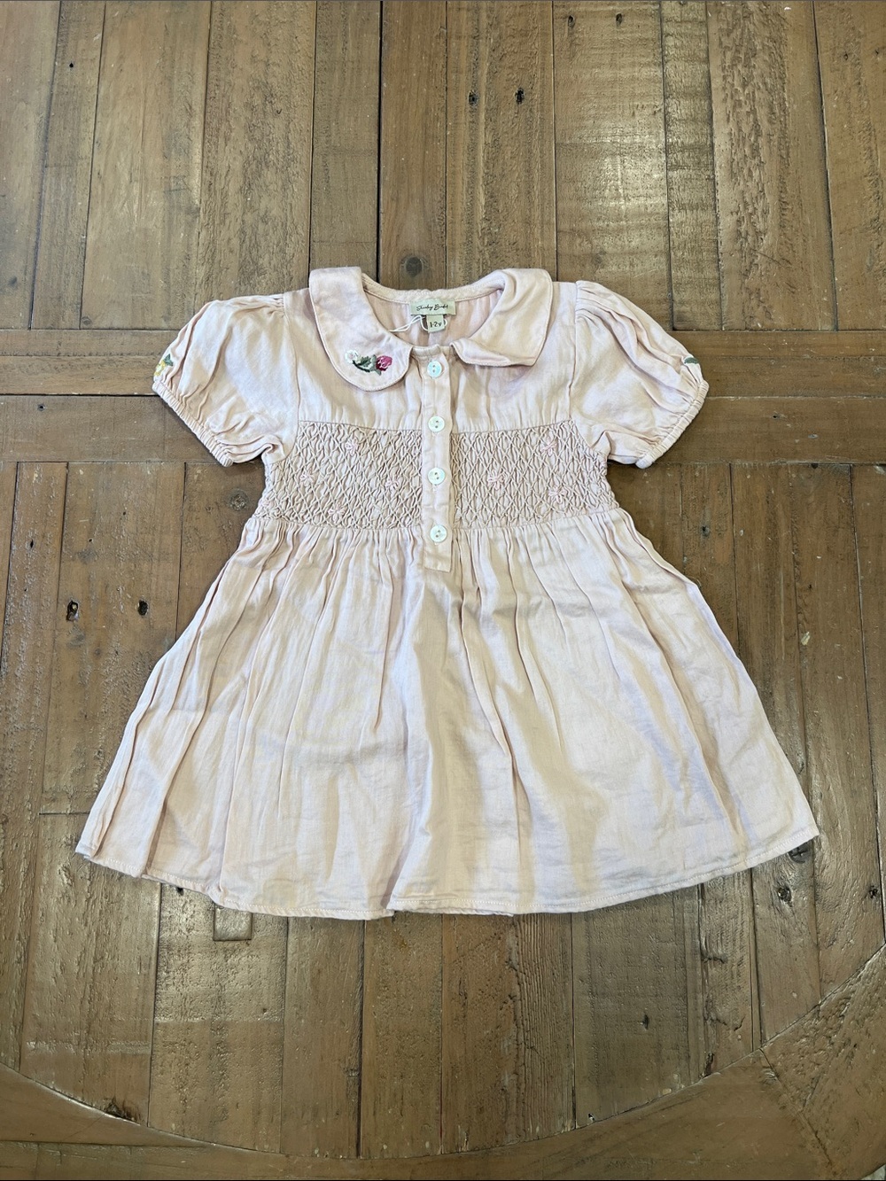 Shirley Bredal floral embroidered smocked dress 1-2 years heirloom classic